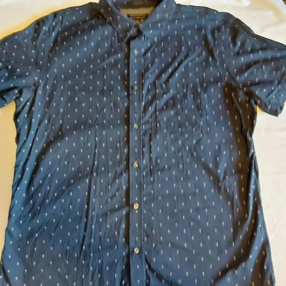 Banana Republic Shirt Mens Short sleeve XLarge Blue Geometric Stretch Cotton‎